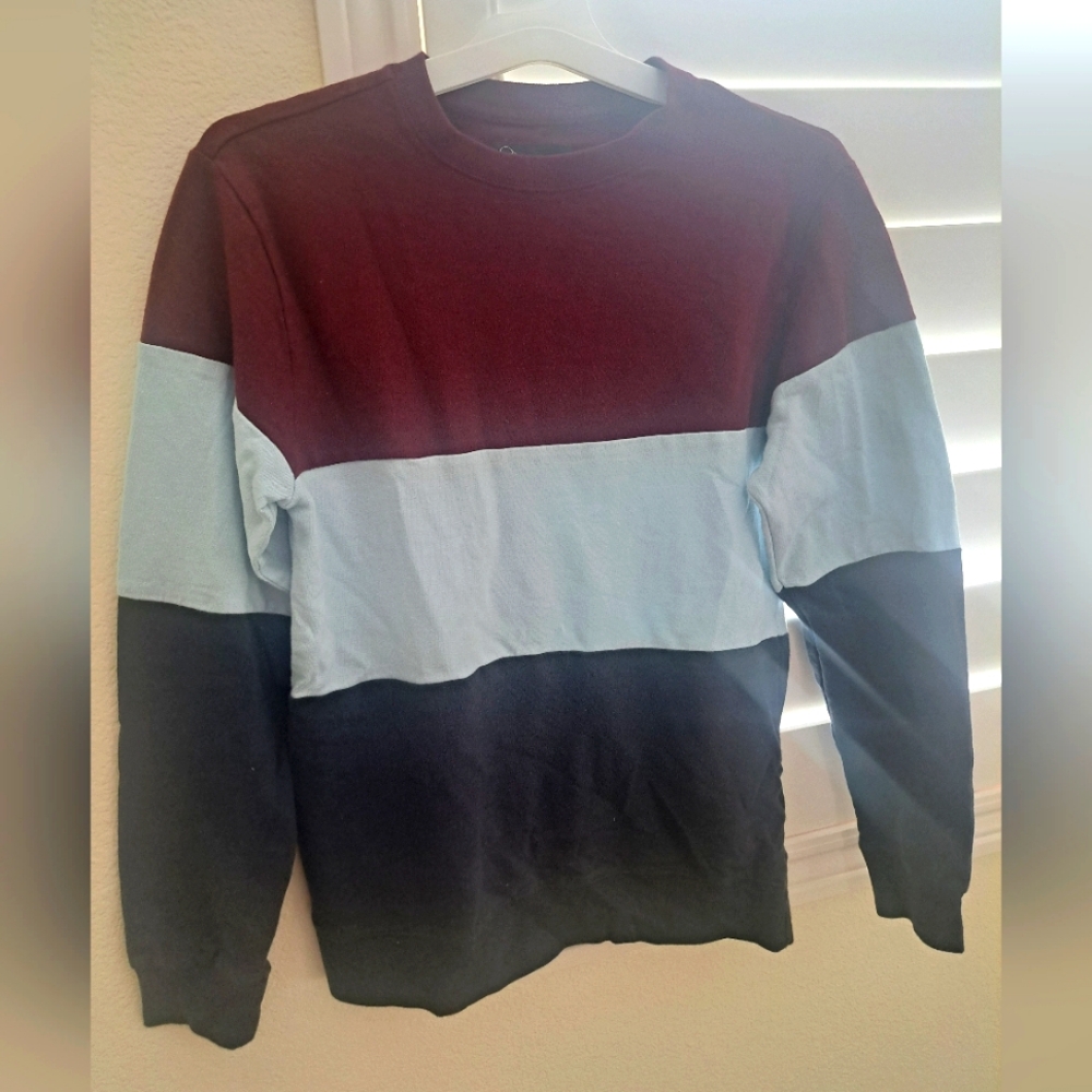 Men's Colorblock Sweater - Burgundy, Light Blue, and Gray